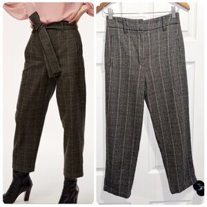 ARITZIA Wilfred Jallade Plaid Pants Tie Front Wool Blend Grey Trousers Size 2